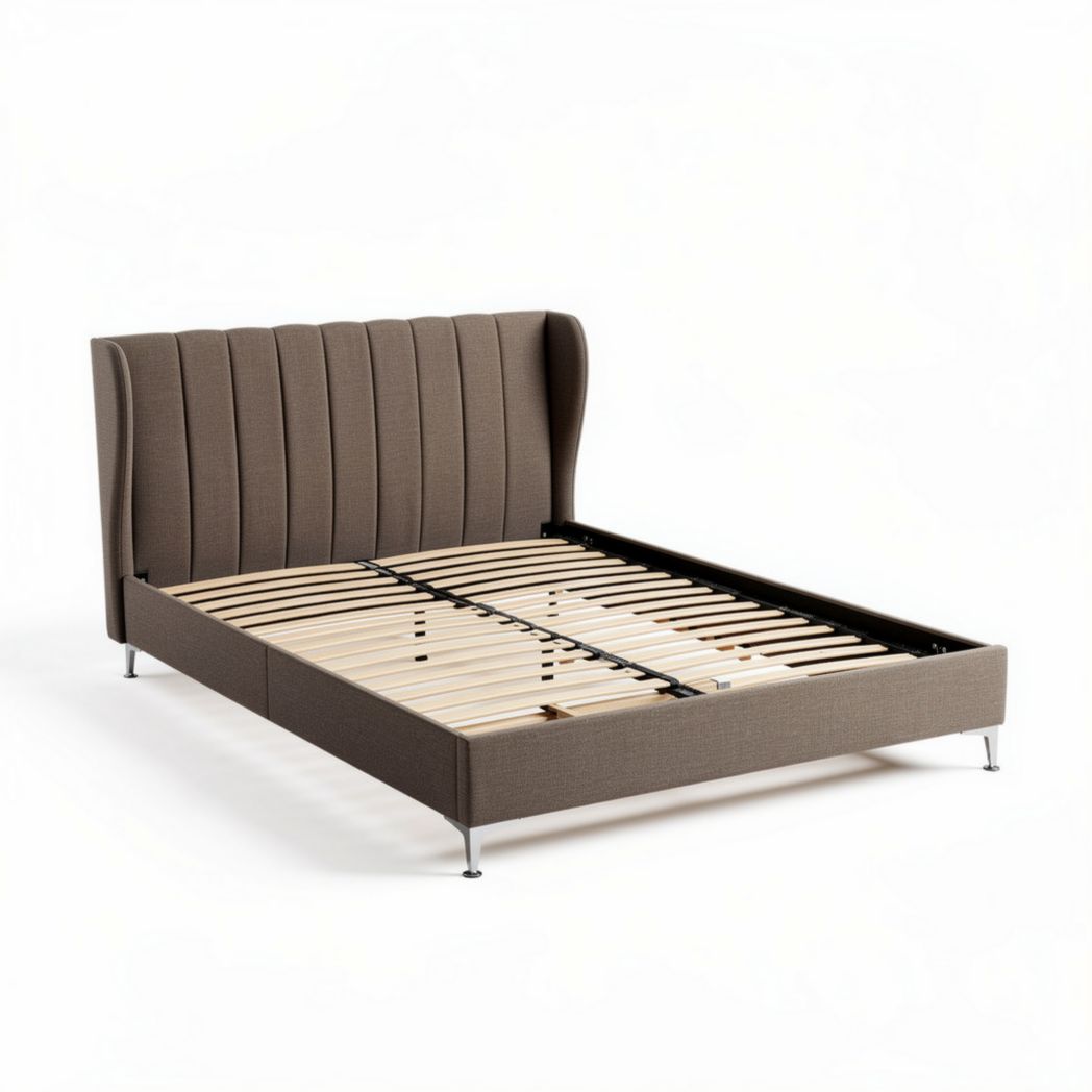 Lit en tissu beige avec sommier à lattes 200 x 160 x 100 cm