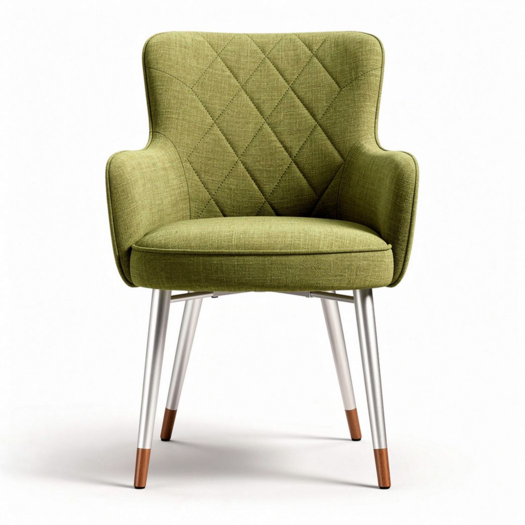 Chaise en tissu vert avec dossier rembourré et pieds en métal de 55 x 60 x 85cm