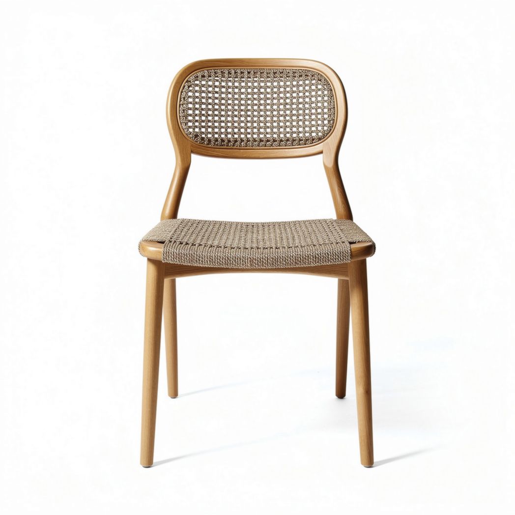 Chaise en bois naturel avec assise en cannage et dimensions 45 x 50 x 85cm