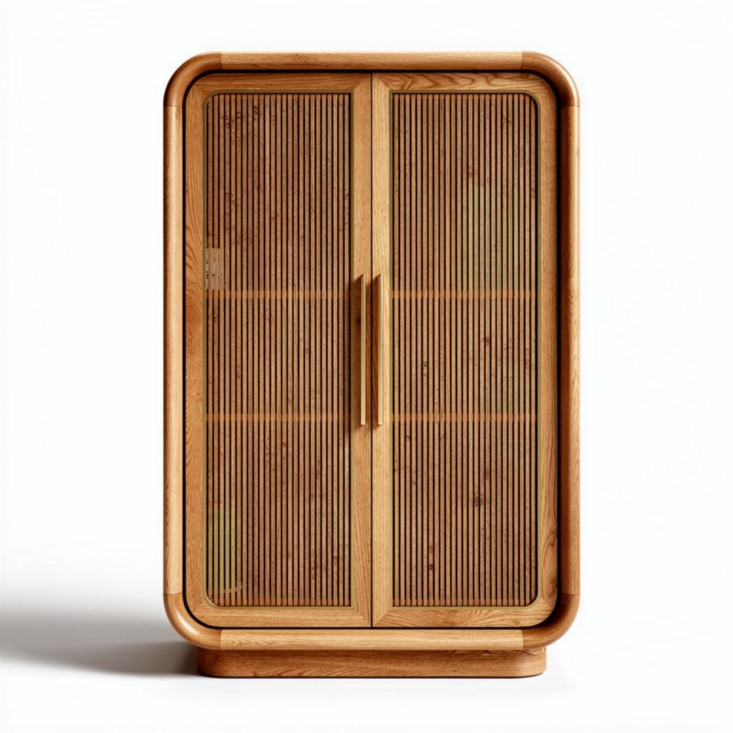 Armoire en bois de chêne avec portes en cannage 80 x 40 x 120cm