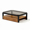 Table basse en verre fumé et bois 120 x 60 x 40 cm pour salon