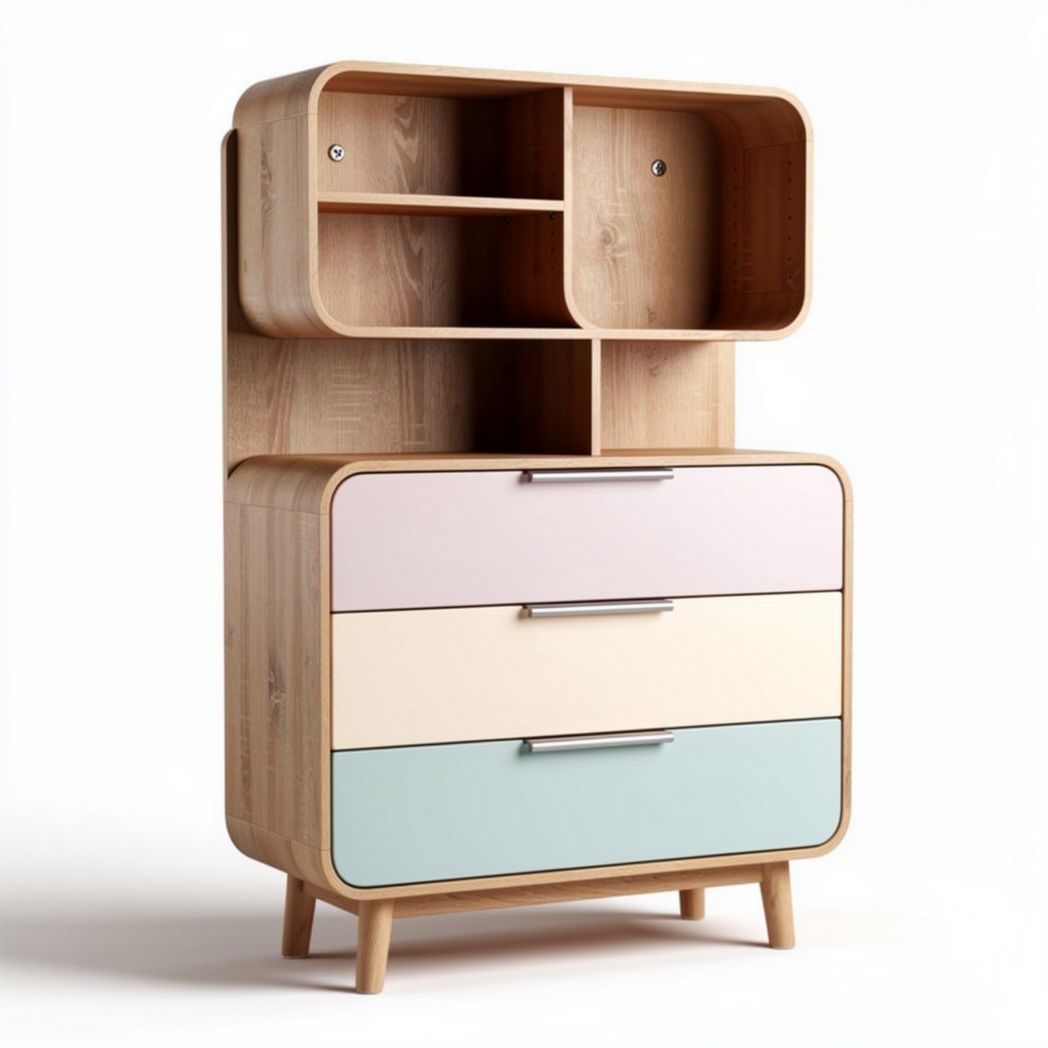 Meuble de rangement en bois avec tiroirs colorés 80 x 40 x 120cm