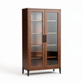 Vitrine en bois brun avec portes en verre 90 x 40 x 180 cm