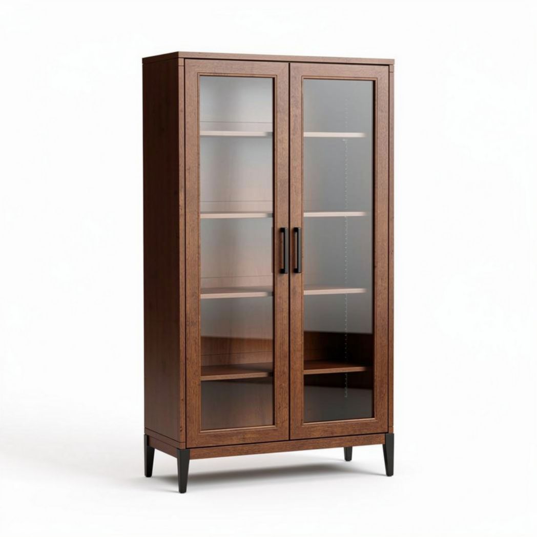 Vitrine en bois brun avec portes en verre 90 x 40 x 180 cm