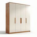 Armoire moderne en bois avec portes blanches et poignées en bois 200 x 60 x 220cm