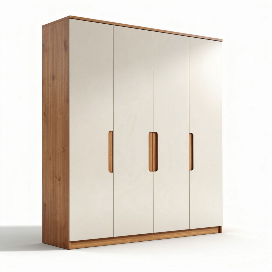 Armoire moderne en bois avec portes blanches et poignées en bois 200 x 60 x 220cm