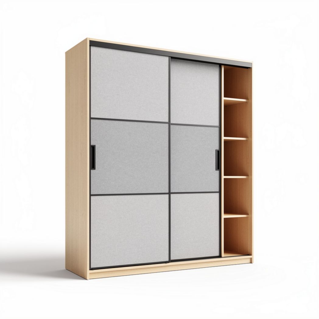 Armoire à portes coulissantes en bois et tissu gris dimensions 90 x 35 x 120cm