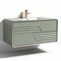 Meuble de salle de bain suspendu en bois vert avec vasque blanche 80 x 50 x 45cm