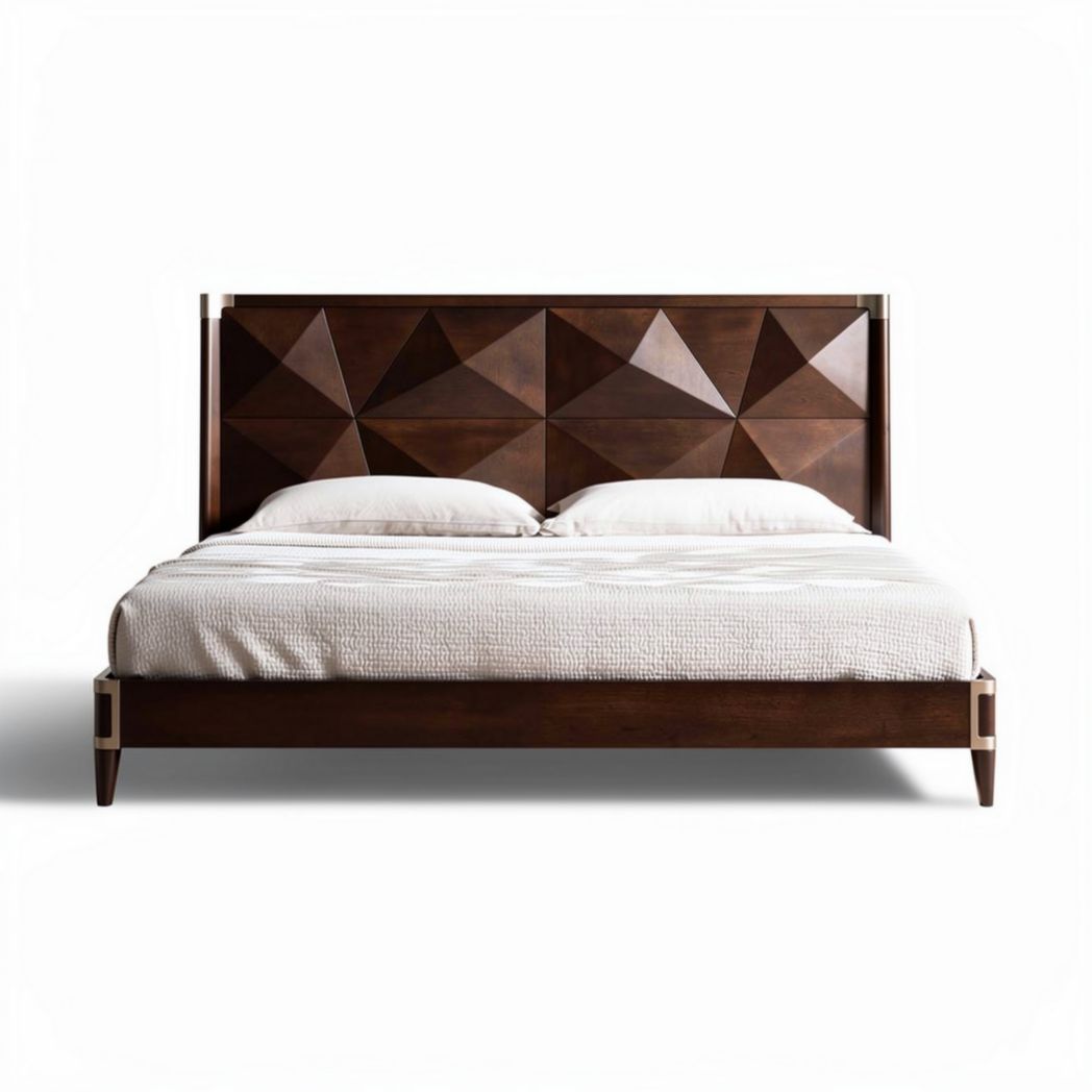 Lit en bois massif de style géométrique dimensions 195 x 160 x 100cm