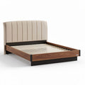 Lit contemporain en bois et tissu beige 200 x 160 x 100cm avec tête de lit rembourrée